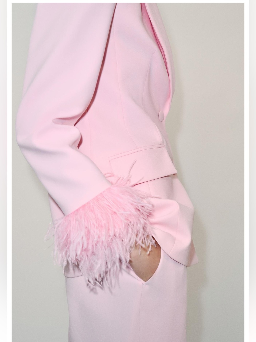 New with tags! Zara Pink Blazer with Feather-Cuffs - Picture 3 of 6